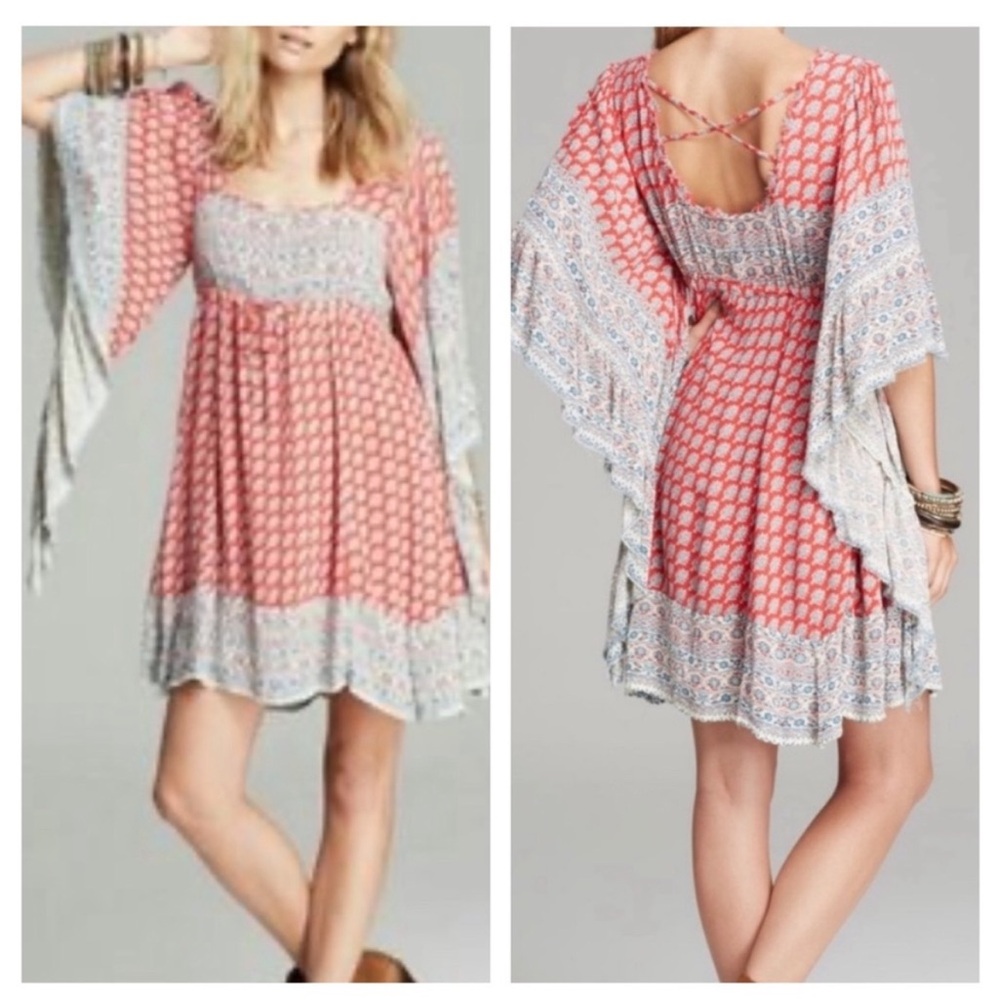 Free People Red, Blue and White Dolman Sleeve mini dress/tunic